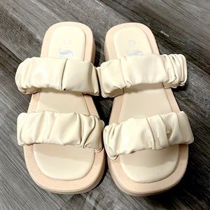 Ruched Pleather Platform Slip-Ons